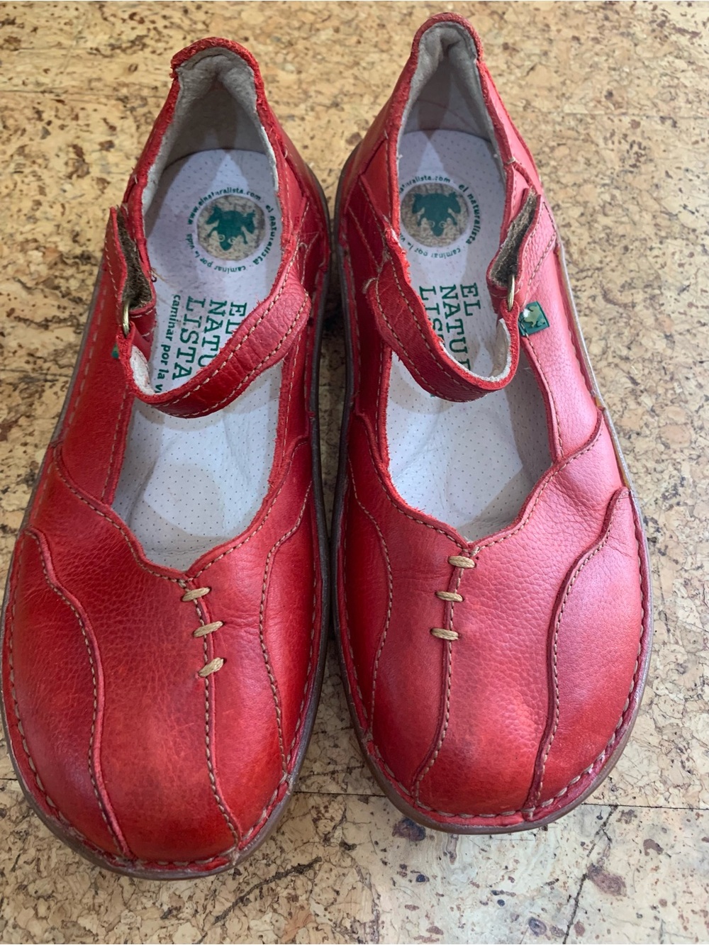 El Naturalista Red Leather Mary Jane Shoes